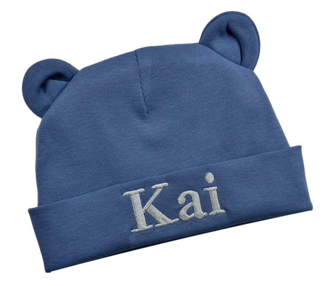 Personalized Bear Ears Hat for Newborn Boys with Custom Embroidered Name
