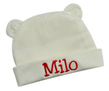 Load image into Gallery viewer, Personalized Bear Ears Hat for Newborn Boys with Custom Embroidered Name
