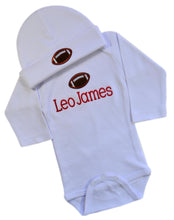 Load image into Gallery viewer, Personalized Embroidered Baby Boys Football Bodysuit with Matching Cotton Beanie Hat
