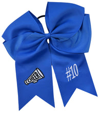 Load image into Gallery viewer, Cheer Megaphone Hair Bow Embroidered and Personalized with Custom Initials of your choice - 7.5 Inches Long!
