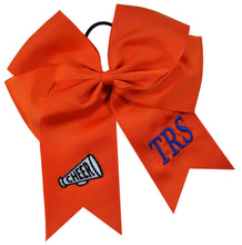 Load image into Gallery viewer, Cheer Megaphone Hair Bow Embroidered and Personalized with Custom Initials of your choice - 7.5 Inches Long!
