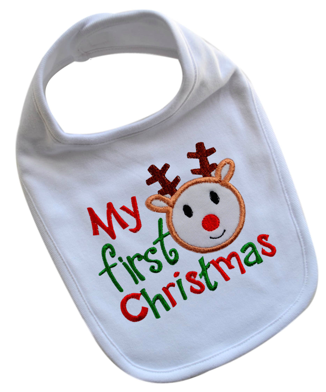 My First Christmas Embroidered Reindeer Holiday Baby Bib