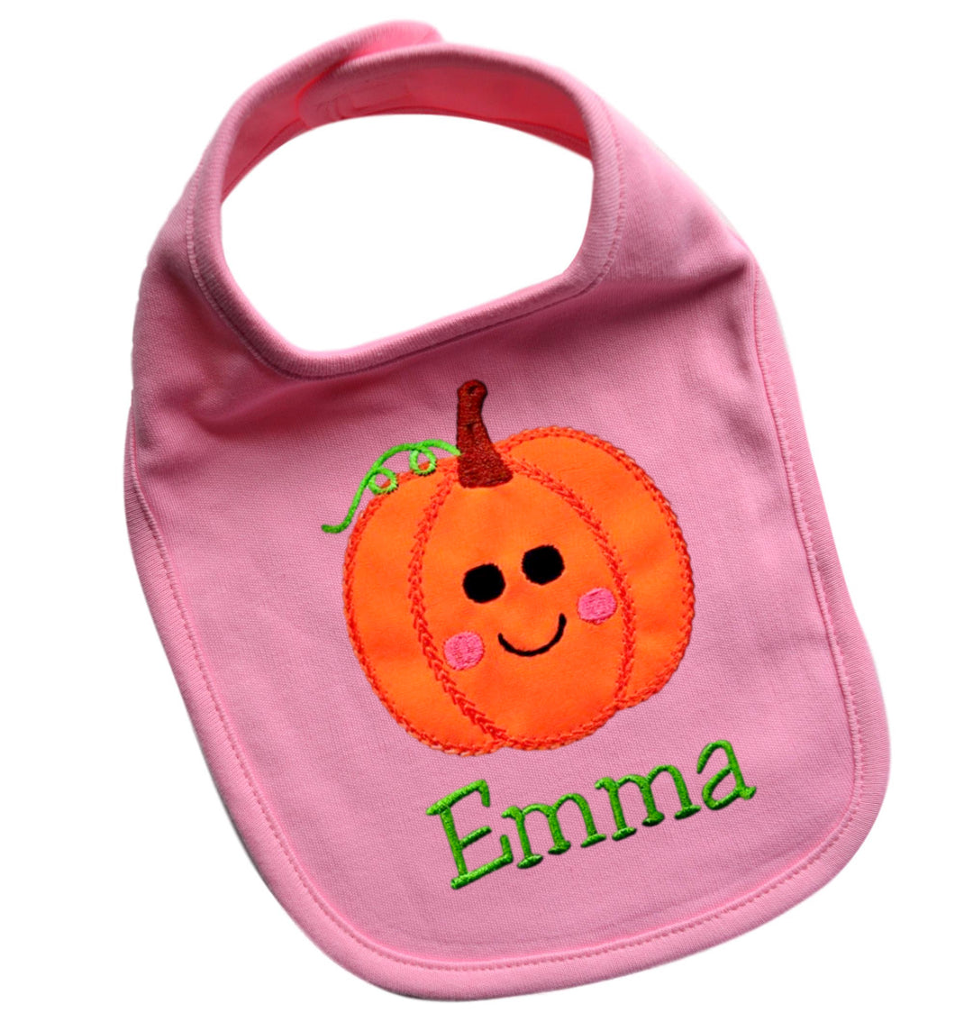 Personalized Pumpkin Face Halloween Bib for Baby GIRLS - Light Pink BIB