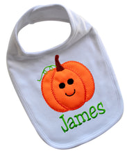 Load image into Gallery viewer, Personalized Pumpkin Face Halloween Bib for Baby BOYS - White BIB
