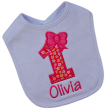 Load image into Gallery viewer, First Birthday Smash Bib for Baby Girls Turning 1 with Custom Embroidered Name - 5 Colors!
