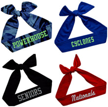 Load image into Gallery viewer, Design Your Own Tie Back Headband with Your Custom GLITTER FLAKE Text - Quantity Discounts
