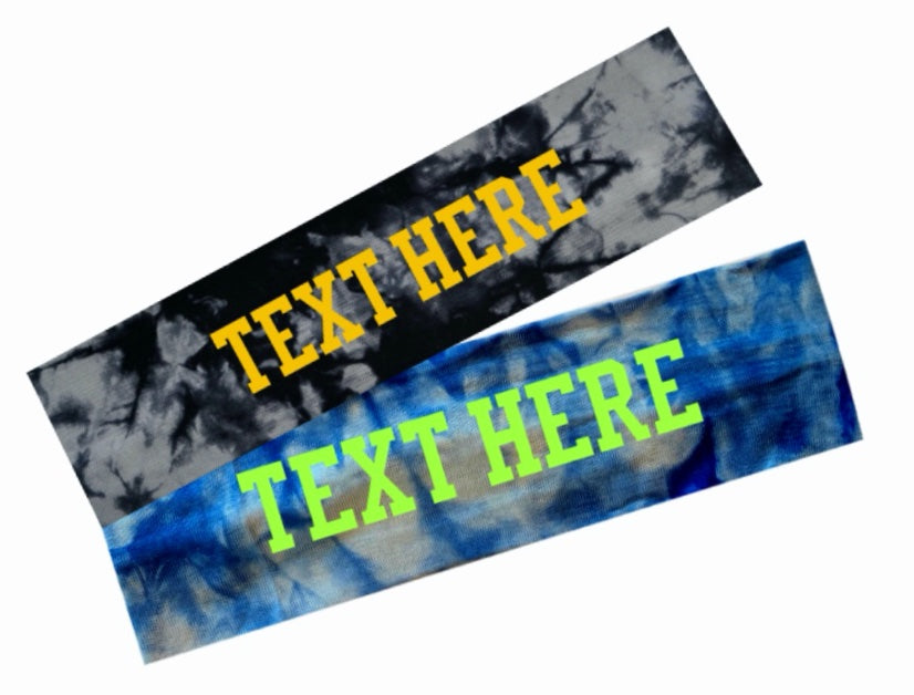 Tie Dye Headband Personalized with Your Custom Vinyl Text - 2.25 Inches Wide & Lightweight