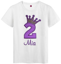 Load image into Gallery viewer, 2nd Birthday Embroidered Glitter Crown Girls T- Shirt with Custom Name
