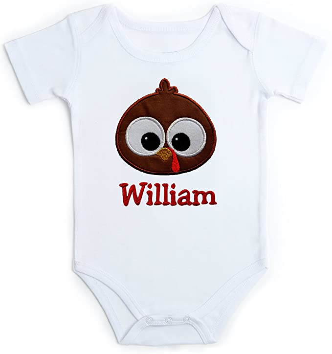 Personalized Thanksgiving Turkey Face Bodysuit Onesie for Baby BOYS with Name