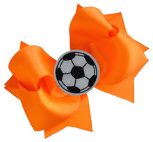 Load image into Gallery viewer, Soccer Hair Bow with Embroidered Soccer Ball Applique - MANY COLORS!
