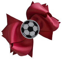 Load image into Gallery viewer, Soccer Hair Bow with Embroidered Soccer Ball Applique - MANY COLORS!
