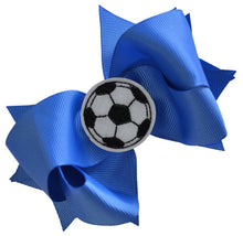 Load image into Gallery viewer, Soccer Hair Bow with Embroidered Soccer Ball Applique - MANY COLORS!
